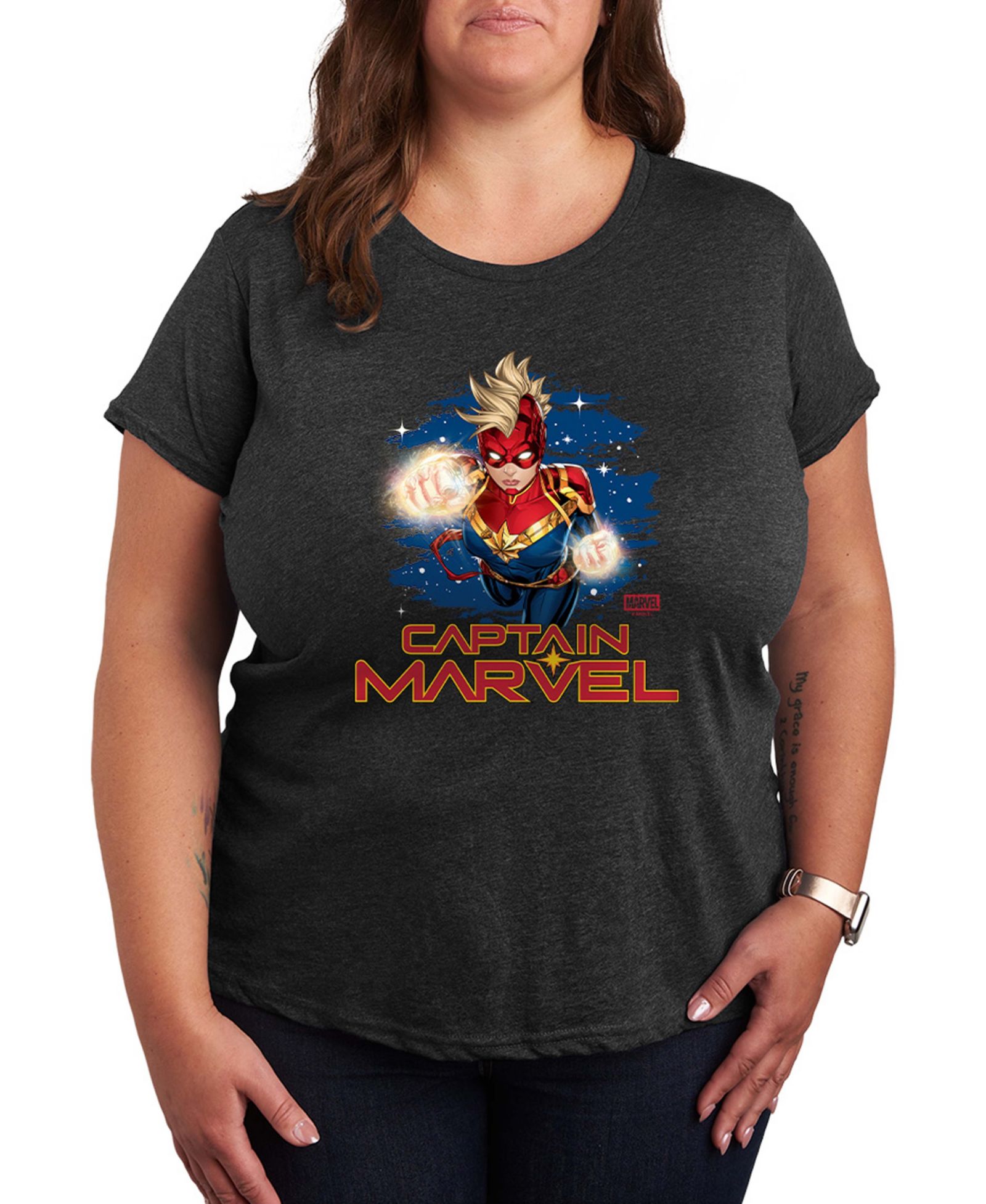 Графическая футболка Hybrid Apparel Plus Size Captain Marvel Space Logo, с коротким рукавом