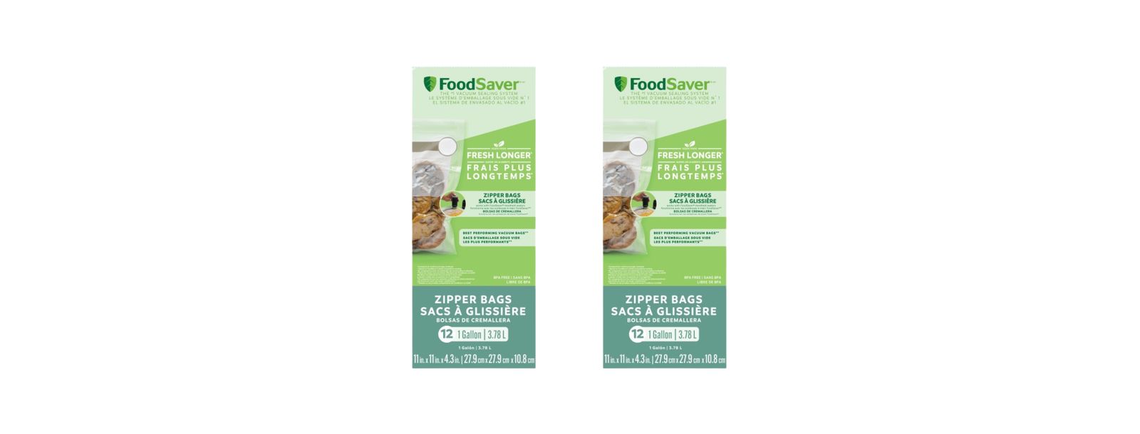 FoodSaver Vacuum Resealable Zipper Bags, 1 Gallon, 12-Count, Pack of 2