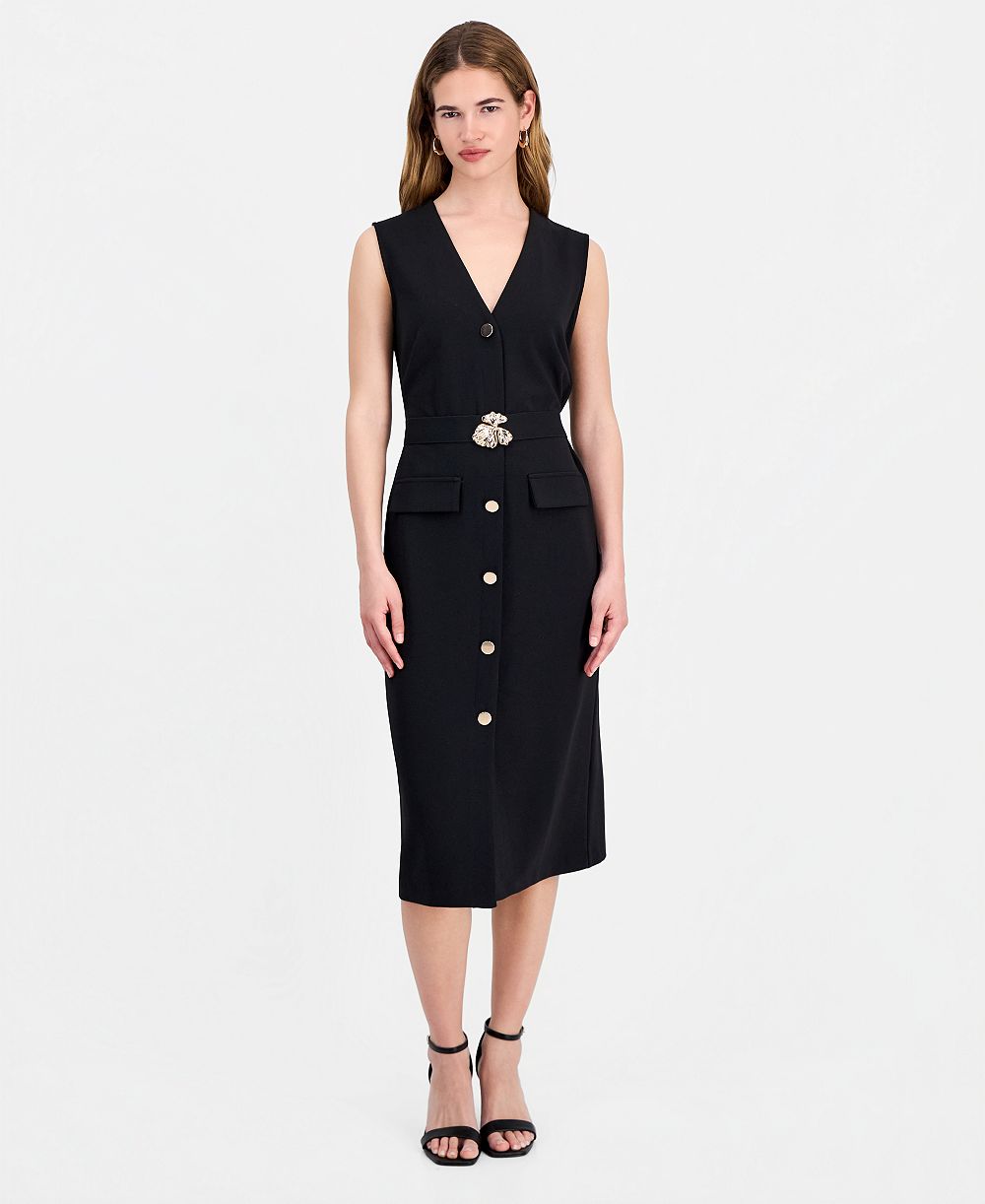 Connected Женский V-Neck Sleeveless Belted Sheath Dress