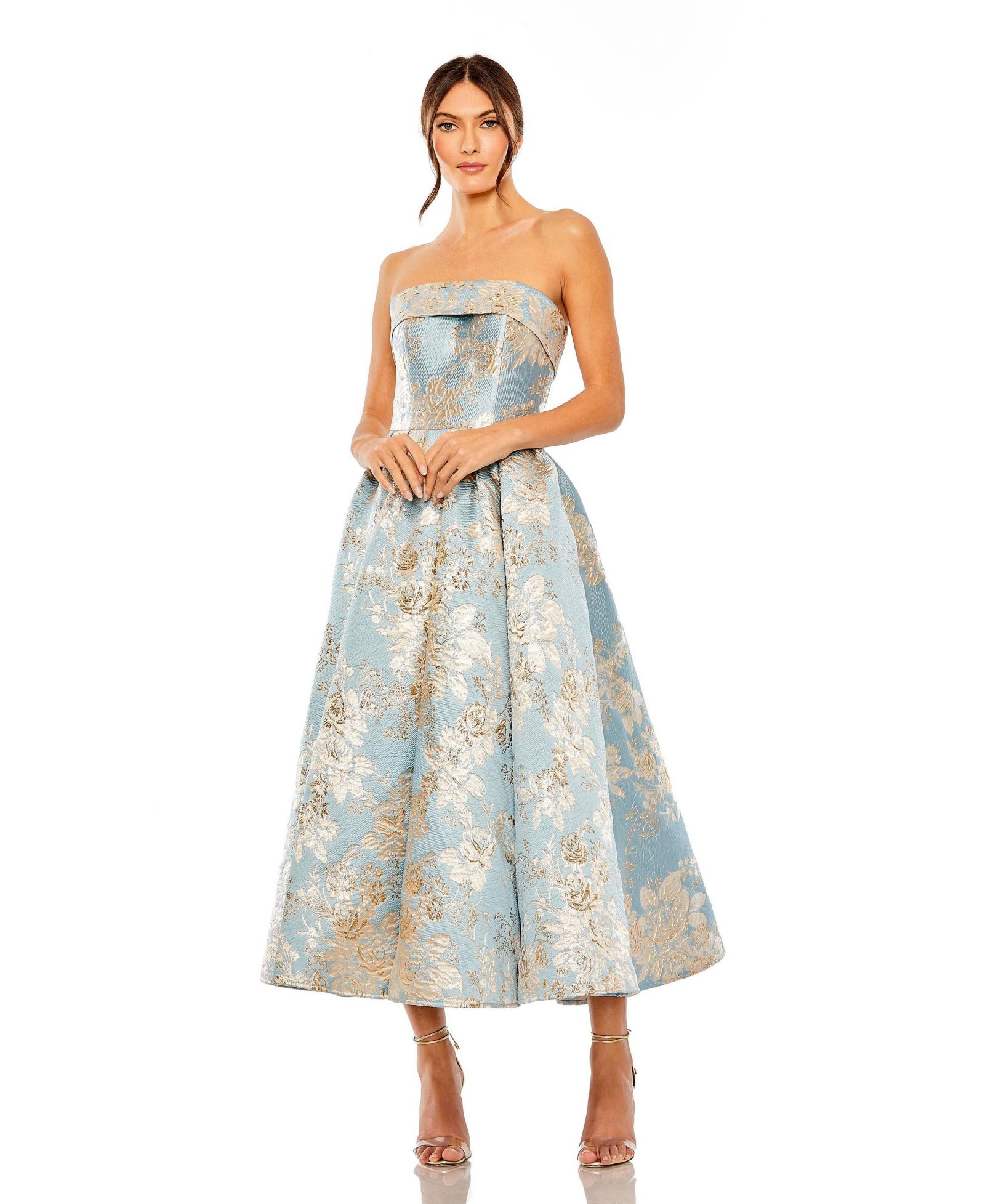Миди-платье Mac Duggal Petite Strapless Brocade с карманами