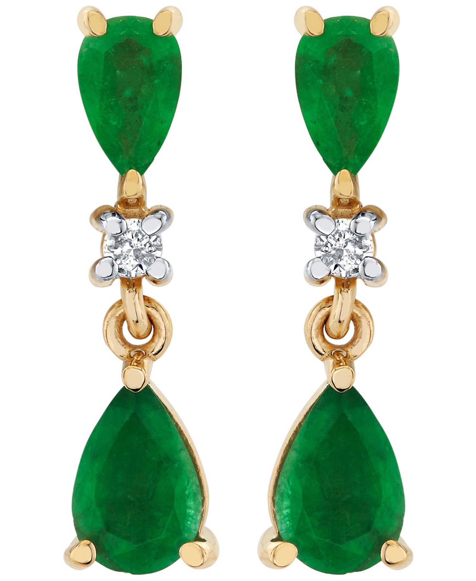 Серьги Macy's Emerald (1-1/4 ct. t.w.) и Diamond Accent Drop в желтом золоте 10k