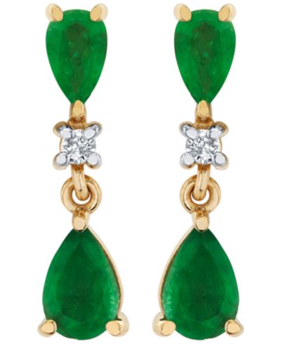 Macy's Emerald (1-1/4 ct. t.w.) and Diamond Accent Drop Earrings in 10k Yellow Gold
