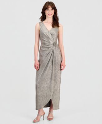 Connected Women's Surplice-Neck Gathered-Waist Maxi Dress