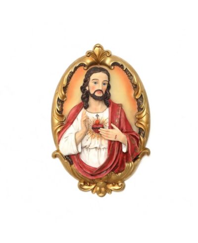 LuxenHome Sacred Jesus Wall Plaque, Oval Christian Home Decor Plaque for Prayer Room & Faith Display