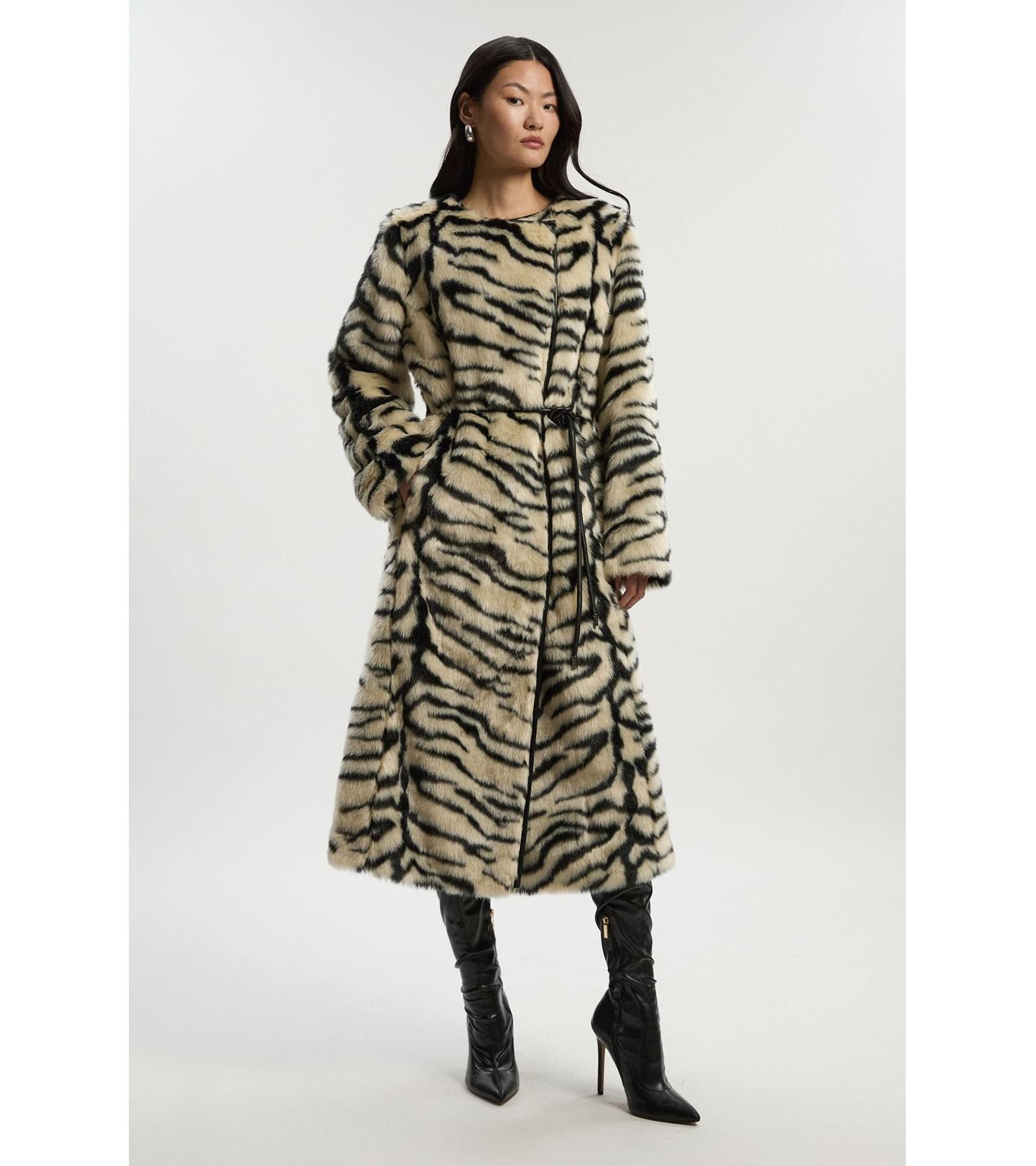Пальто Karen Millen женское с меховым воротником и поясом, без воротника