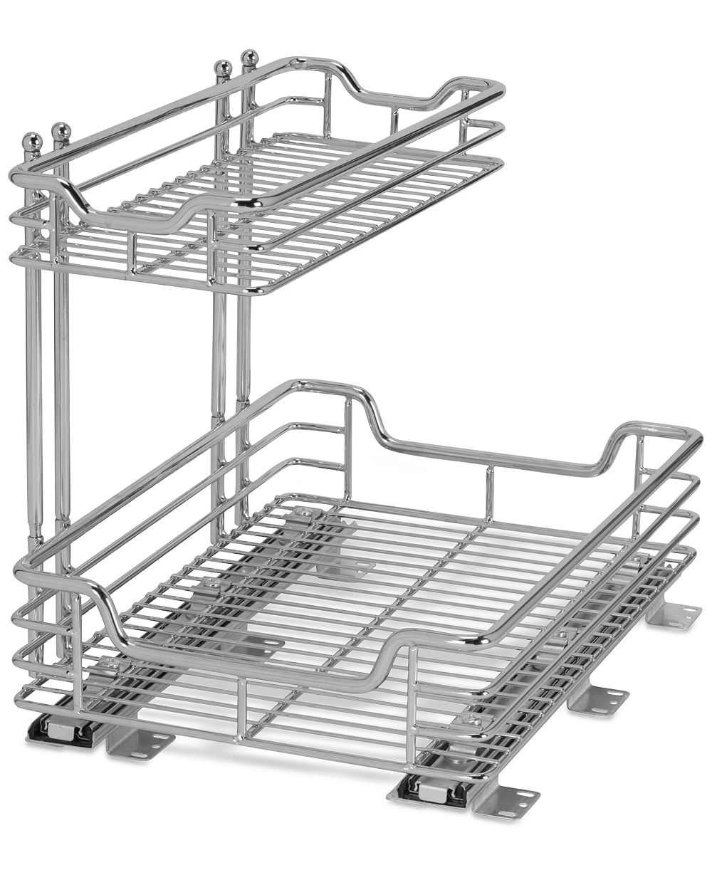 Household Essentials Glidez 12" W Steel Pull-Out Storage Organizer, 2-Tier Design, Chrome