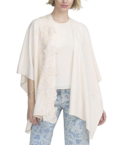 ELLE Collection Fine Gauge Draped Cardigan With Lace Applique