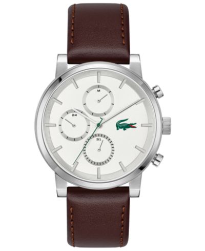 Мужские часы Lacoste Replay с коричневым кожаным ремешком, 43mm