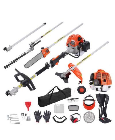 Mecale 52CC 6-in-1 Gas Trimming Tool Set, Hedge Trimmer, String Trimmer, Brush Cutter, Edger, Pole Saw, Chainsaw Pruner, Extension Pole