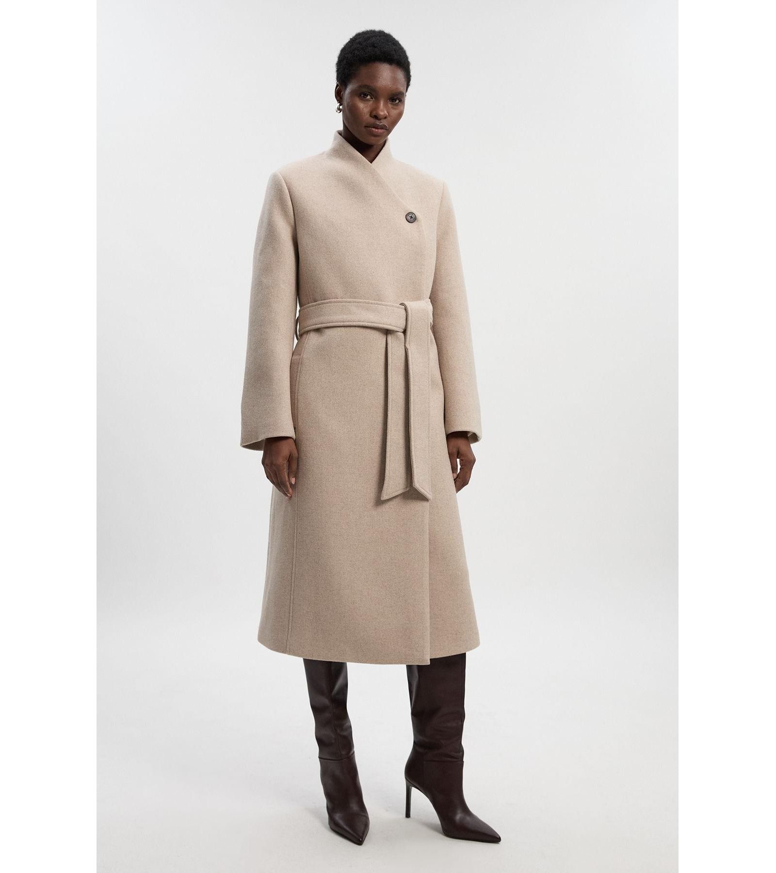 Пальто Karen Millen Women's Wool Wrap Neck Tailored Belted Midi