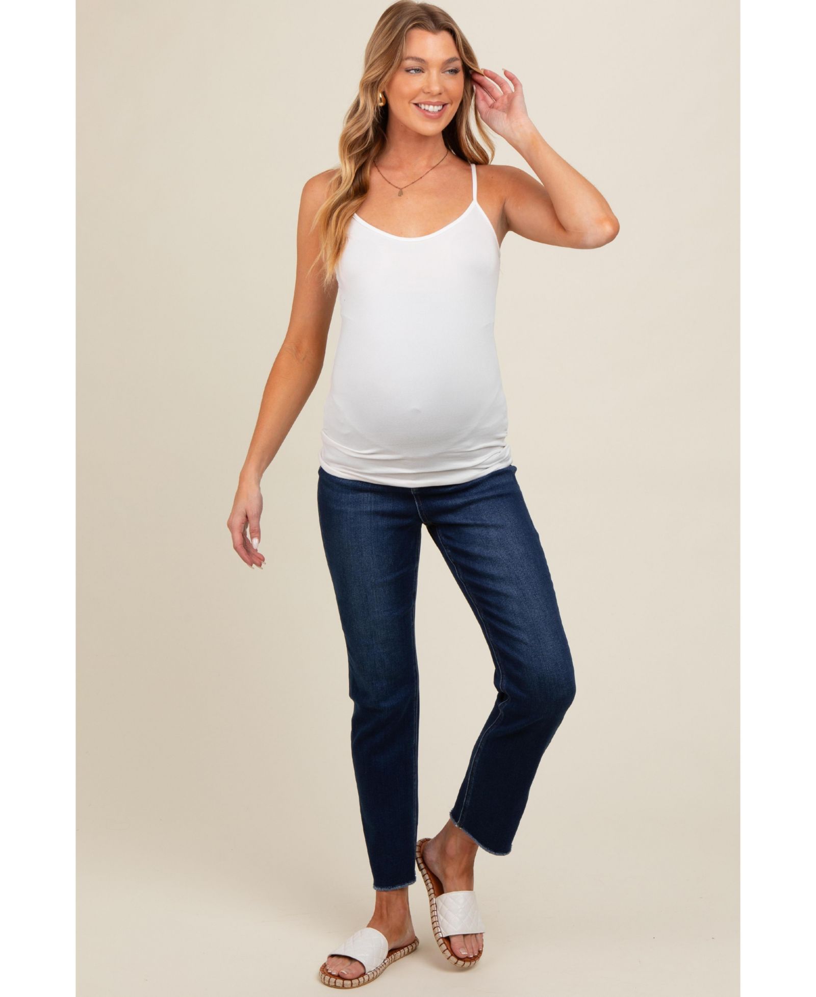 Pinkblush Women's Navy Blue Cut Hem Slim Straight Jeans