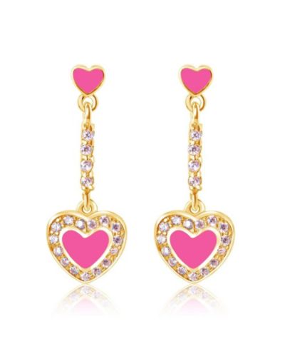 Chanteur Girls 18K Yellow Gold Plated Hypoallergenic Pink Heart Drop Earrings