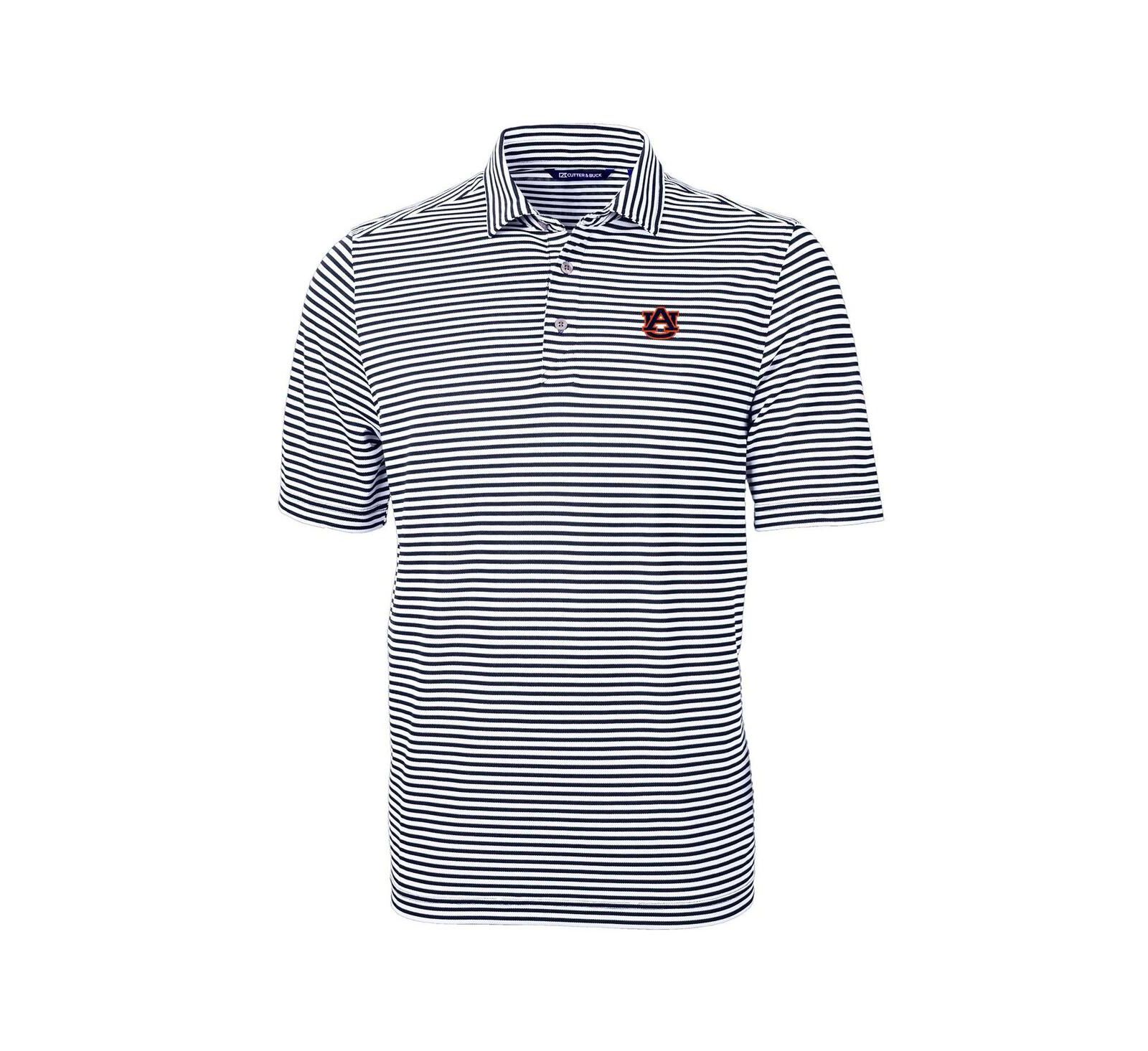 Мужская рубашка-поло Cutter & Buck Virtue Eco Pique Stripe в цвете Navy Auburn Tigers