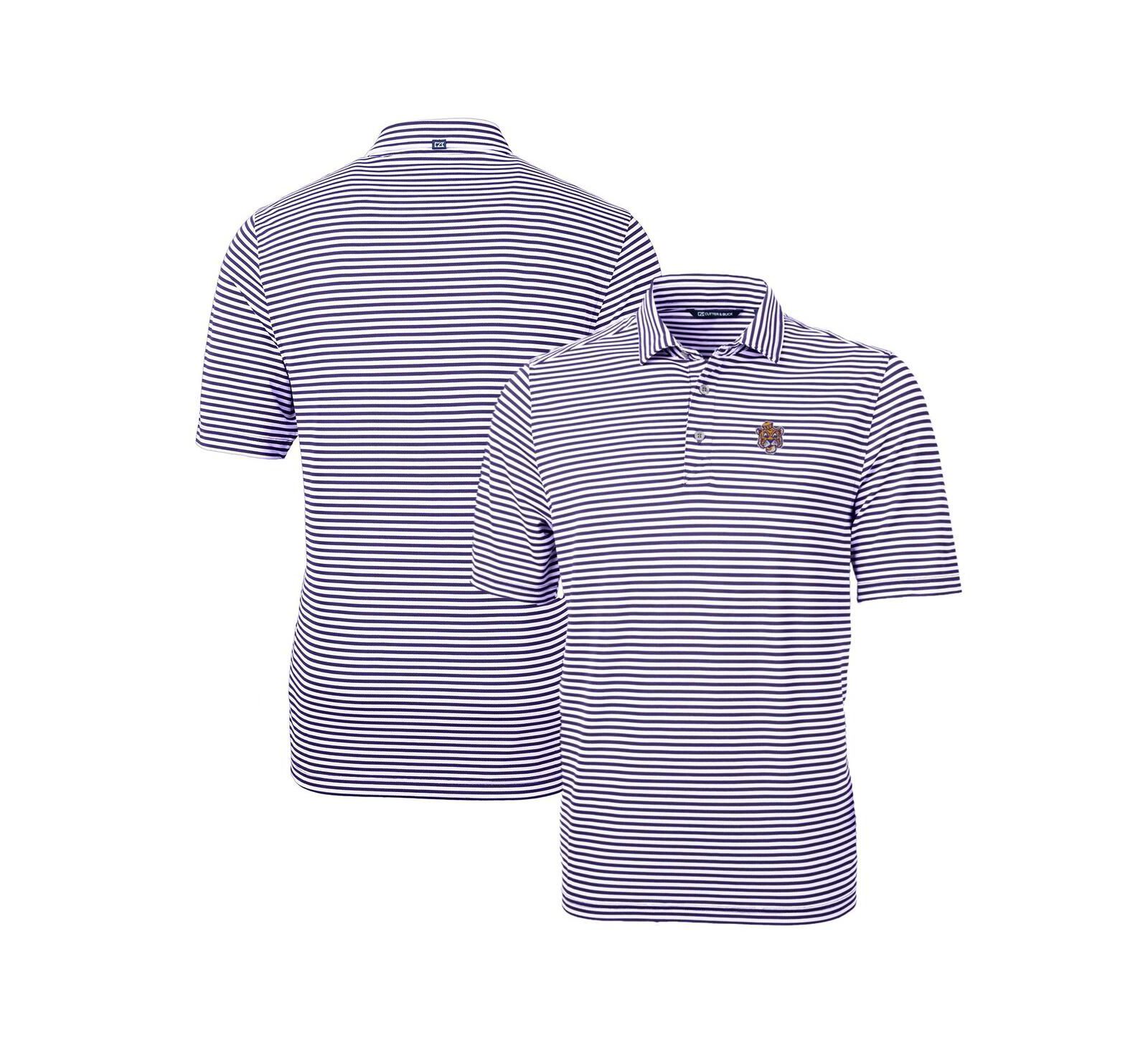 Мужская поло-рубашка Cutter & Buck Purple LSU Tigers Throwback Logo Virtue Eco Pique Stripe