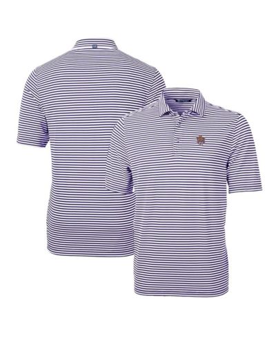 Мужская поло-рубашка Cutter & Buck Purple LSU Tigers Throwback Logo Virtue Eco Pique Stripe