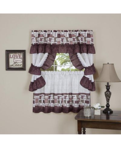 Комплект занавесок Kate Aurora Inspiration 5 Piece Cafe Cottage Kitchen Curtain Tier And Swag Valance Set - 24 in. Long