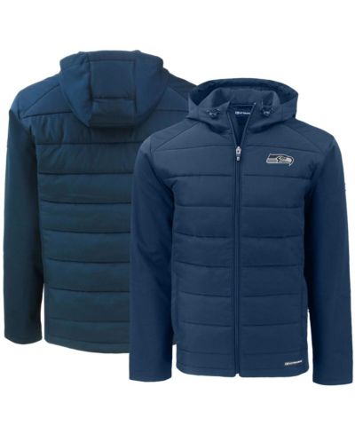 Cutter & Buck Men's College Navy Seattle Seahawks Evoke PrimaLoft Hybrid Eco Softshell Full-Zip Hooded Jacket