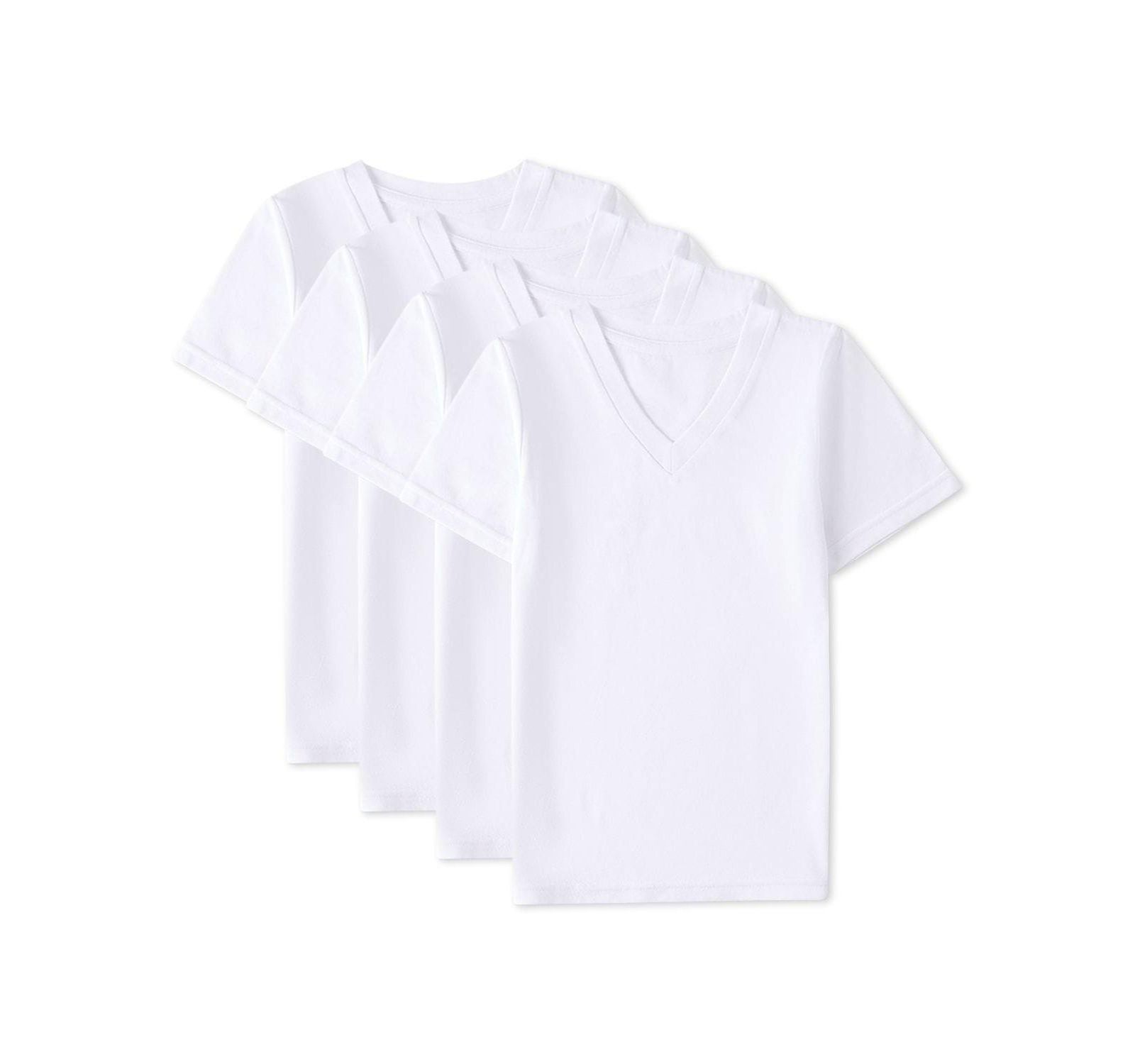 MeMoi Little Boys 4 Pack Cotton Rich V-Neck Short Sleeve Undershirts