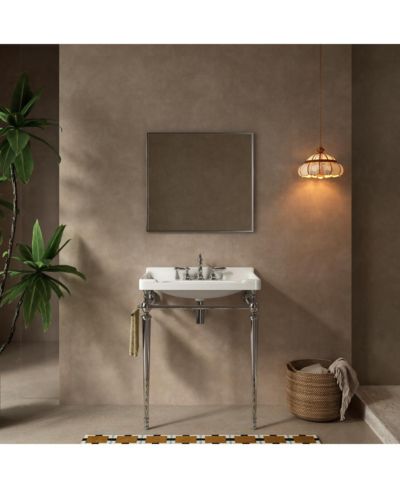 Sillysis 28" Bathroom Console Sink with Vanity, Wall Mounted Basin & Silver Stainless Steel Legs, Towel Bar Included-Sillysis