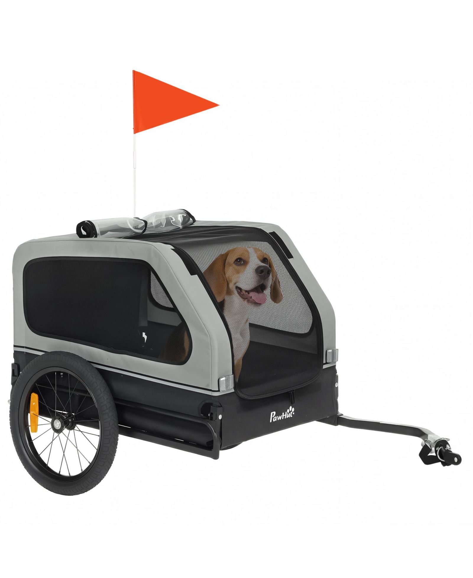 PawHut Dog Bike Trailer, Dog Trailer w/ Flip-Down Ramp Tailgate,
