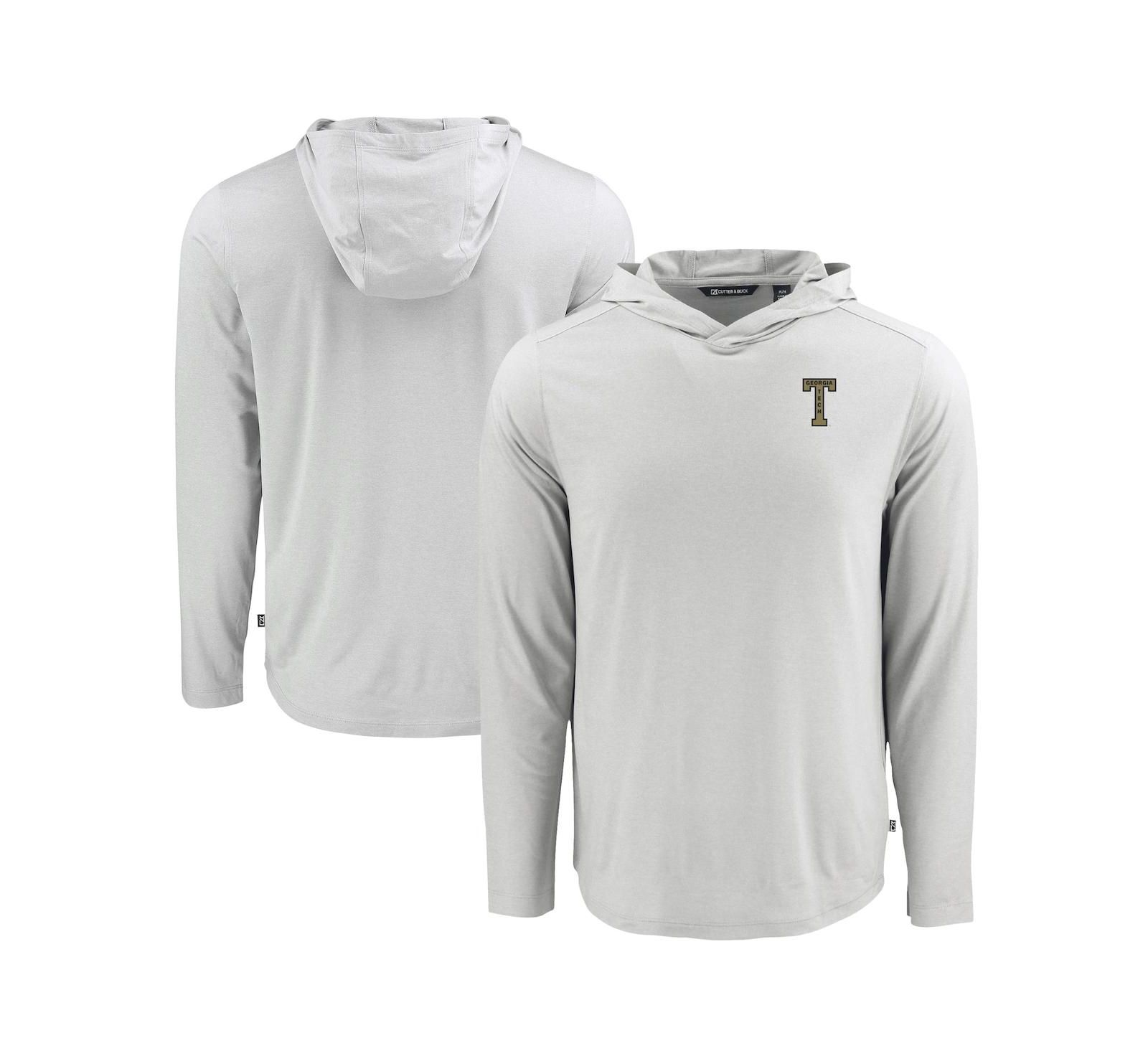 Cutter & Buck Men's Gray Georgia Tech Yellow Jackets Coastline Epic Comfort Eco Long Sleeve Hoodie