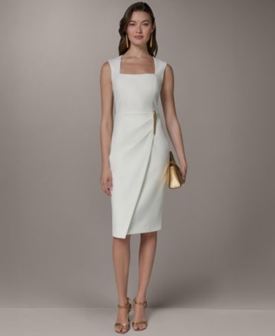 Donna Karan New York Women's Square Neck Sheath Sleeveless Hardware Midi Dress