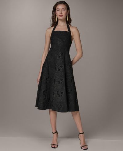 Donna Karan New York Женское платье Halter Fit & Flare Sleeveless Embroidered Midi