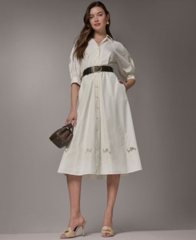 Donna Karan New York Women's Collared Belted Shirt-Dress