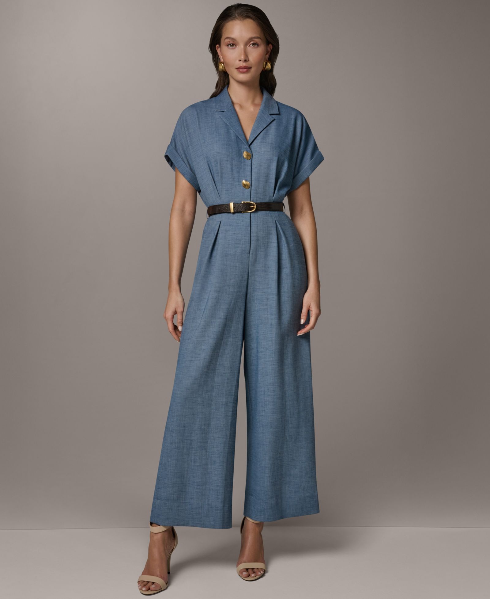Donna Karan New York Women's Collared V-Neck Short-Sleeve Jumpsuit