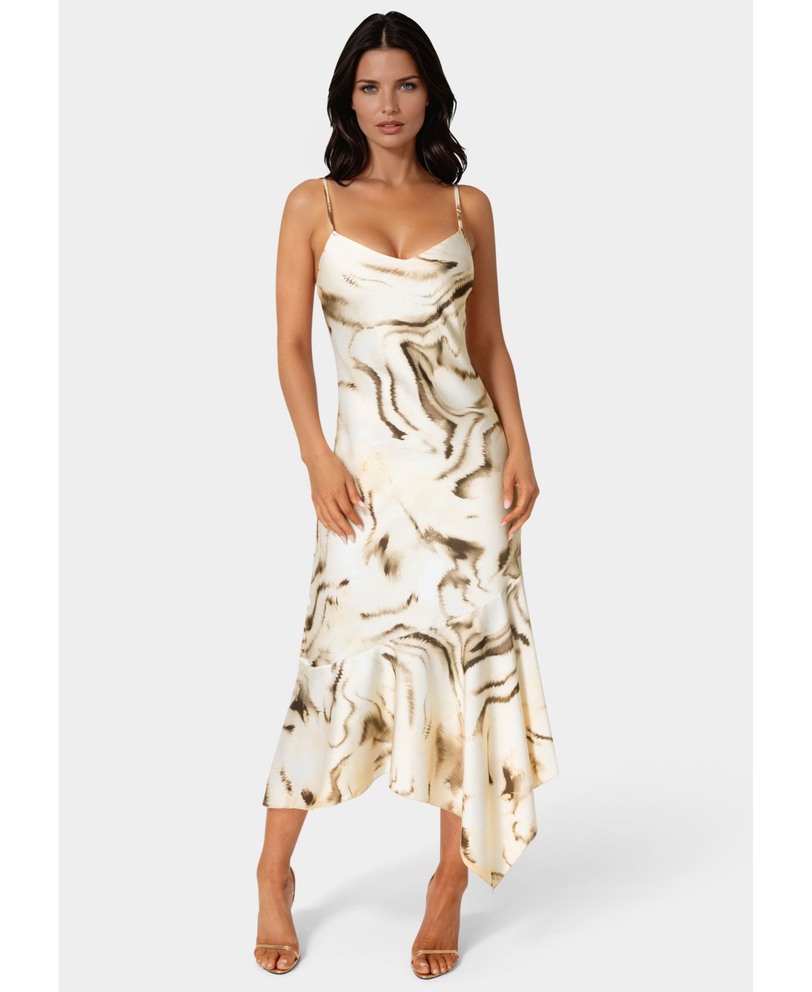 Bebe Womens Printed Satin V-Neck Hanky Dress