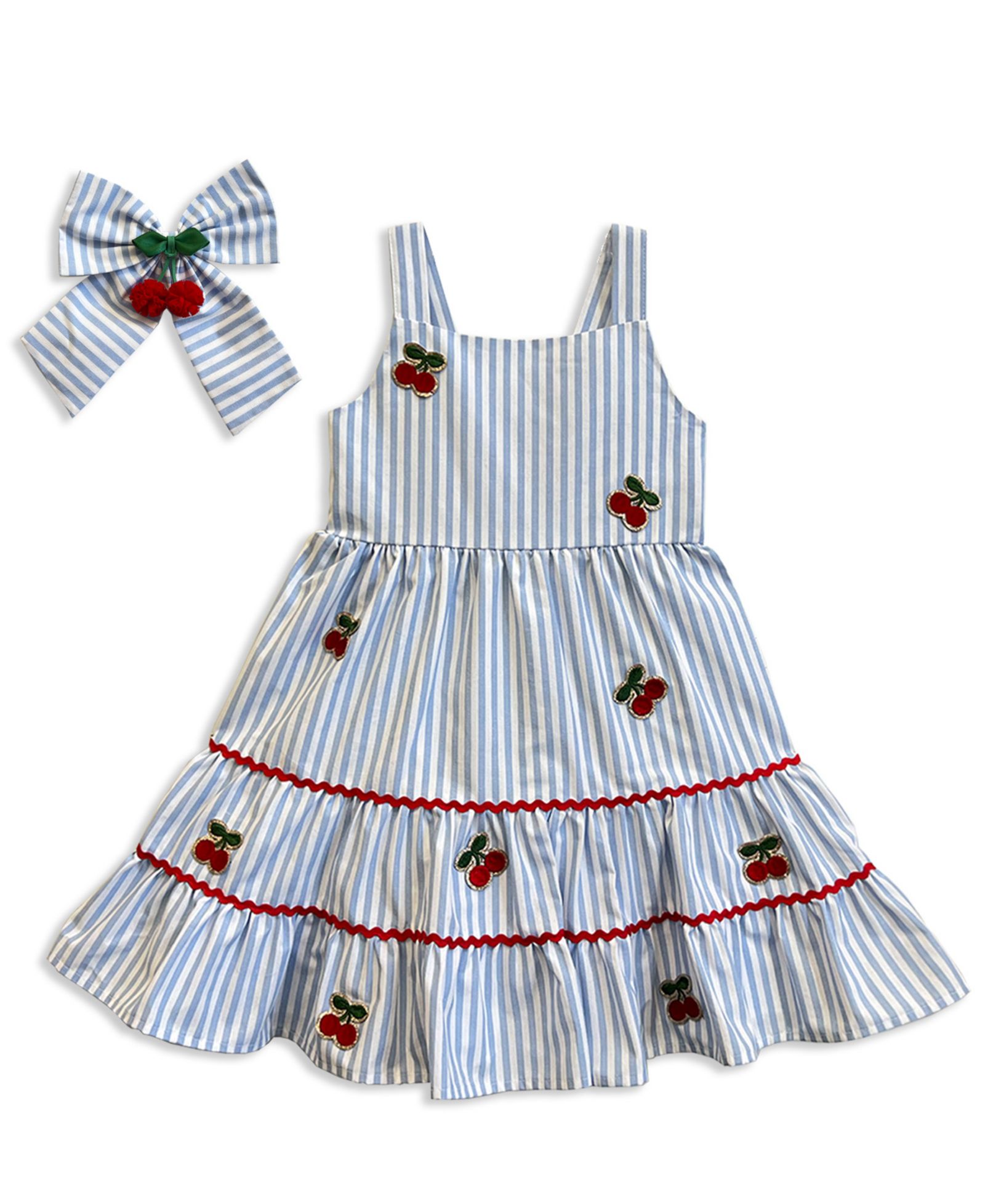 Детский комплект из сарафана и банта Blueberi Boulevard Stripe Embroidery, 2-Piece Set