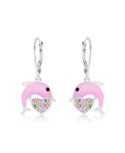 Chanteur Girls Dolphin Hypoallergenic Heart Earrings with Sterling Silver Leverbacks