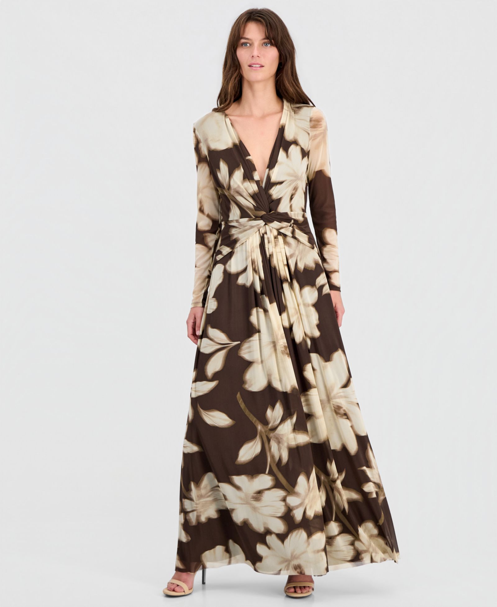 Женское платье Anne Klein Twist-Front Long-Sleeve Mesh Maxi