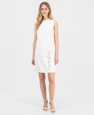 Женское платье Anne Klein Swing с имитацией воротника-стойки и деталями в виде роз
