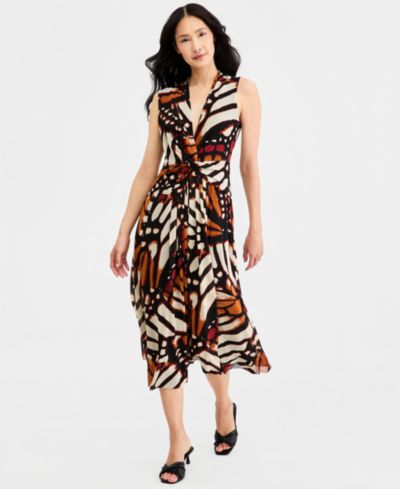 Женское миди-платье Anne Klein Women's Twist Front Sleeveless Printed Mesh