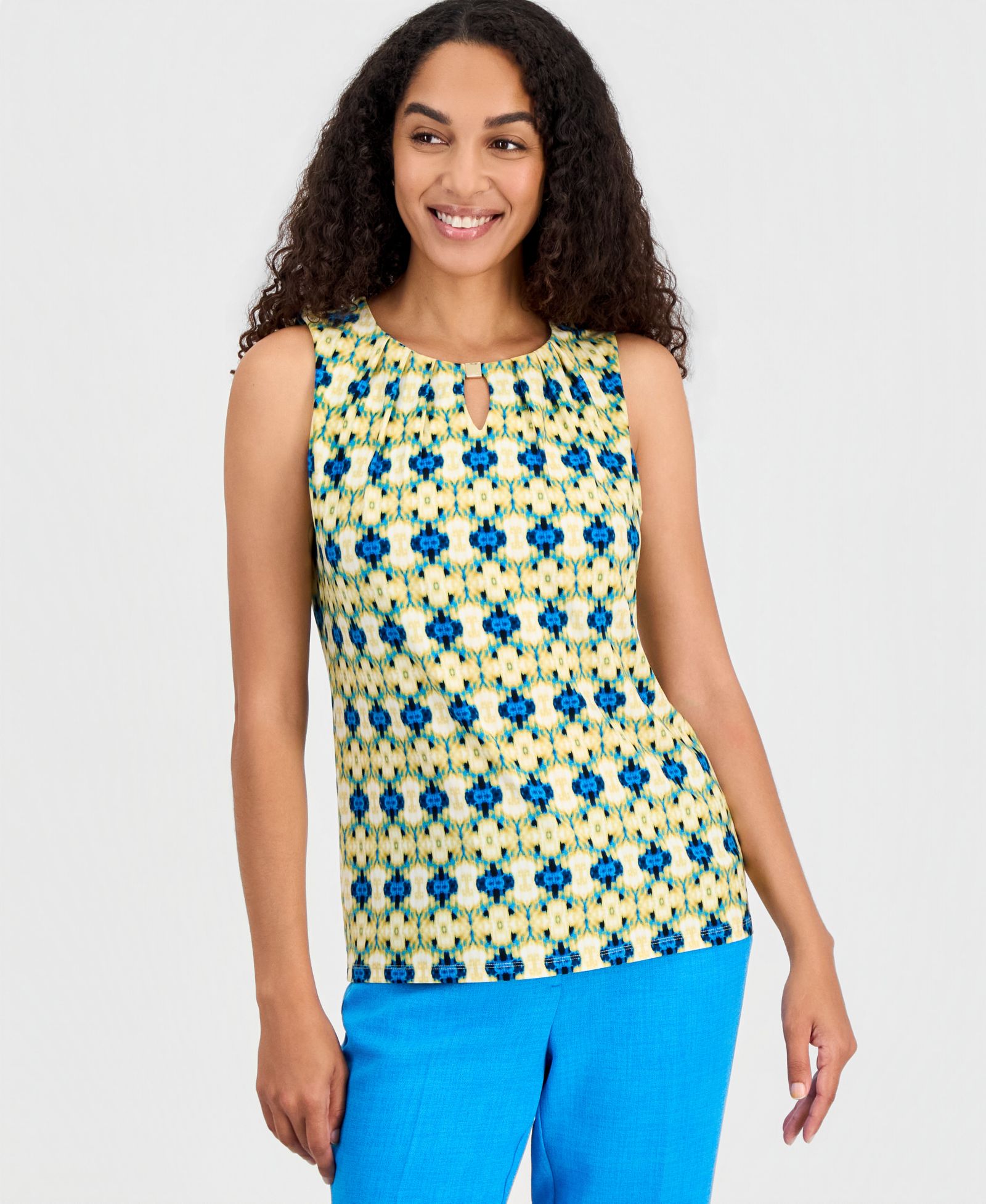 Женский топ Kasper Printed Sleeveless Keyhole Regular & Petite