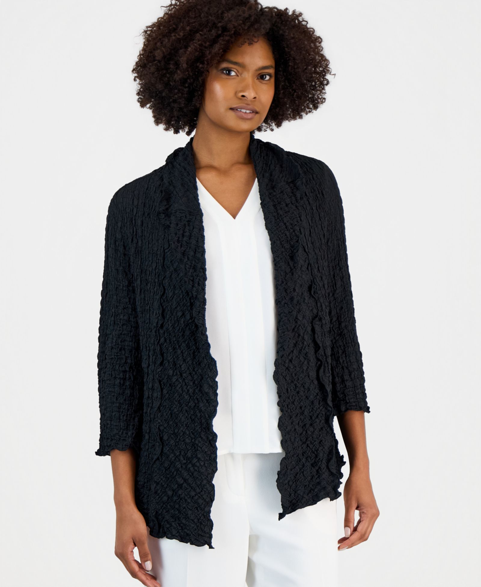 Kasper Women's 3/4-Sleeve Crinkle Knit Open-Front Jacket