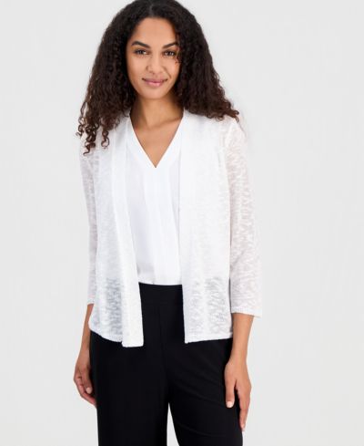 Kasper Women's 3/4-Sleeve Open-Front Sheer Cardigan, Regular & Petite