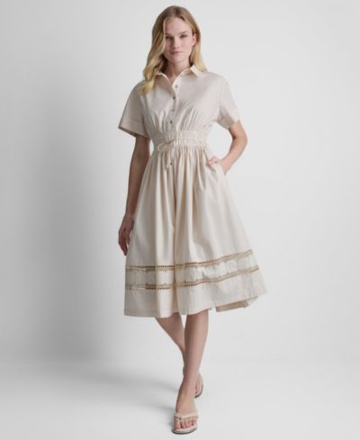 Женское платье-рубашка DKNY с вышивкой и коротким рукавом, Cotton