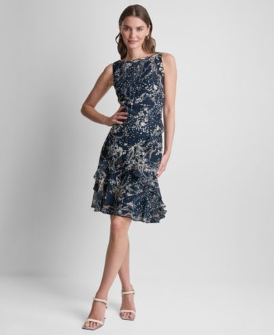 Женское платье DKNY Sleeveless Boat Neck Ruffle без рукавов