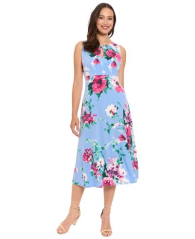 London Times Petite Sleeveless Keyhole Neck Midi Dress
