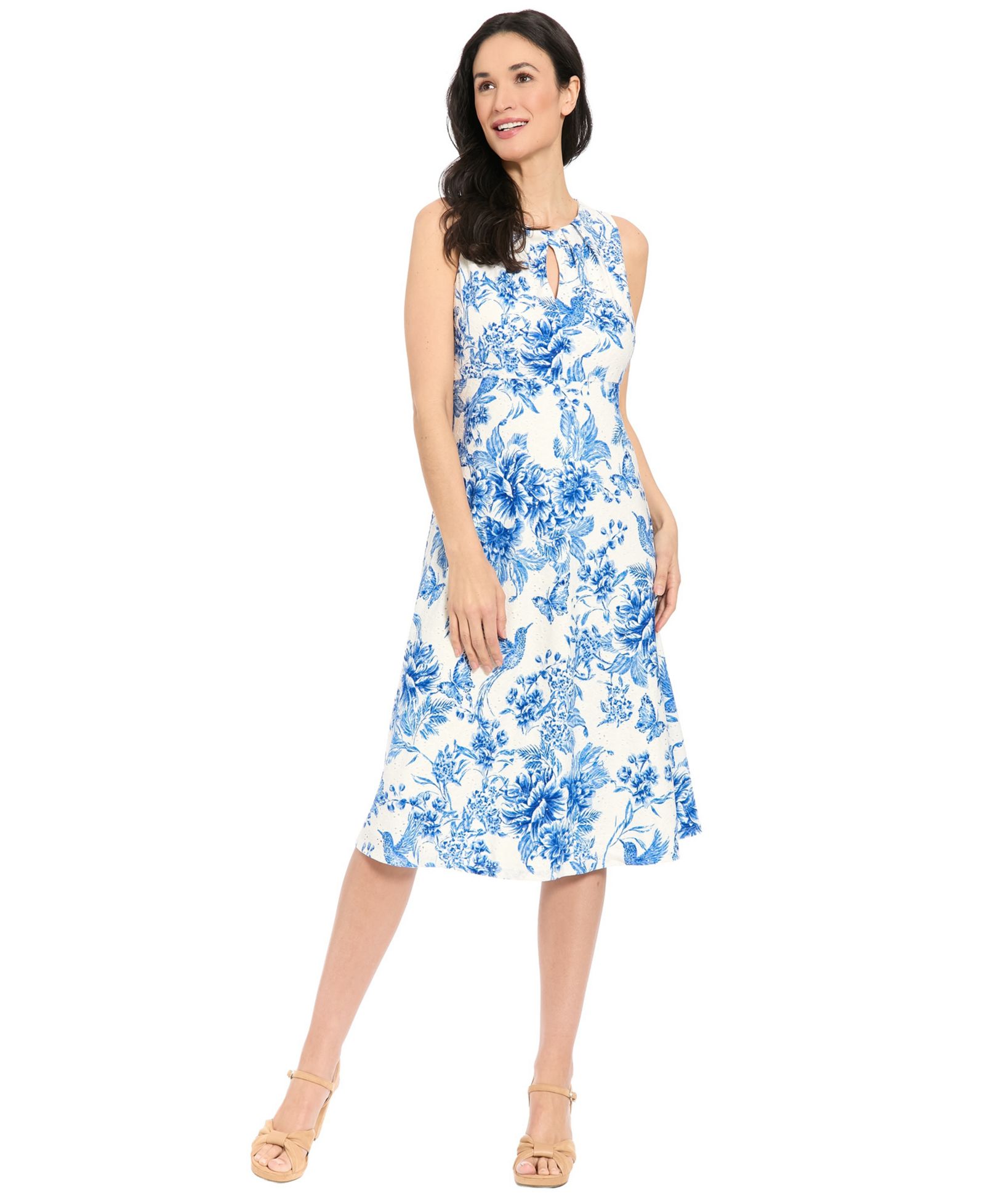 Женское миди-платье London Times Petite Sleeveless Keyhole Neck