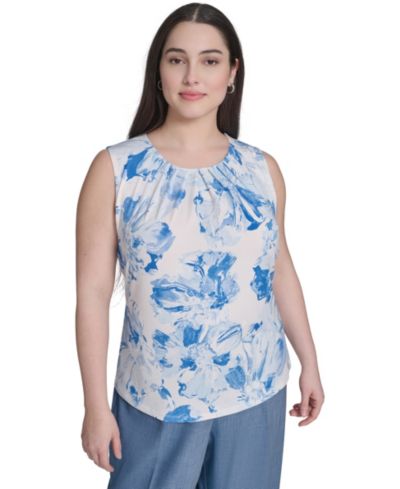 Топ Calvin Klein Plus Size Printed Pleated Crewneck Camisole