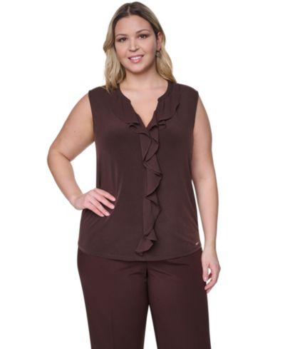 Топ Calvin Klein Plus Size без рукавов с воланами и V-образным вырезом