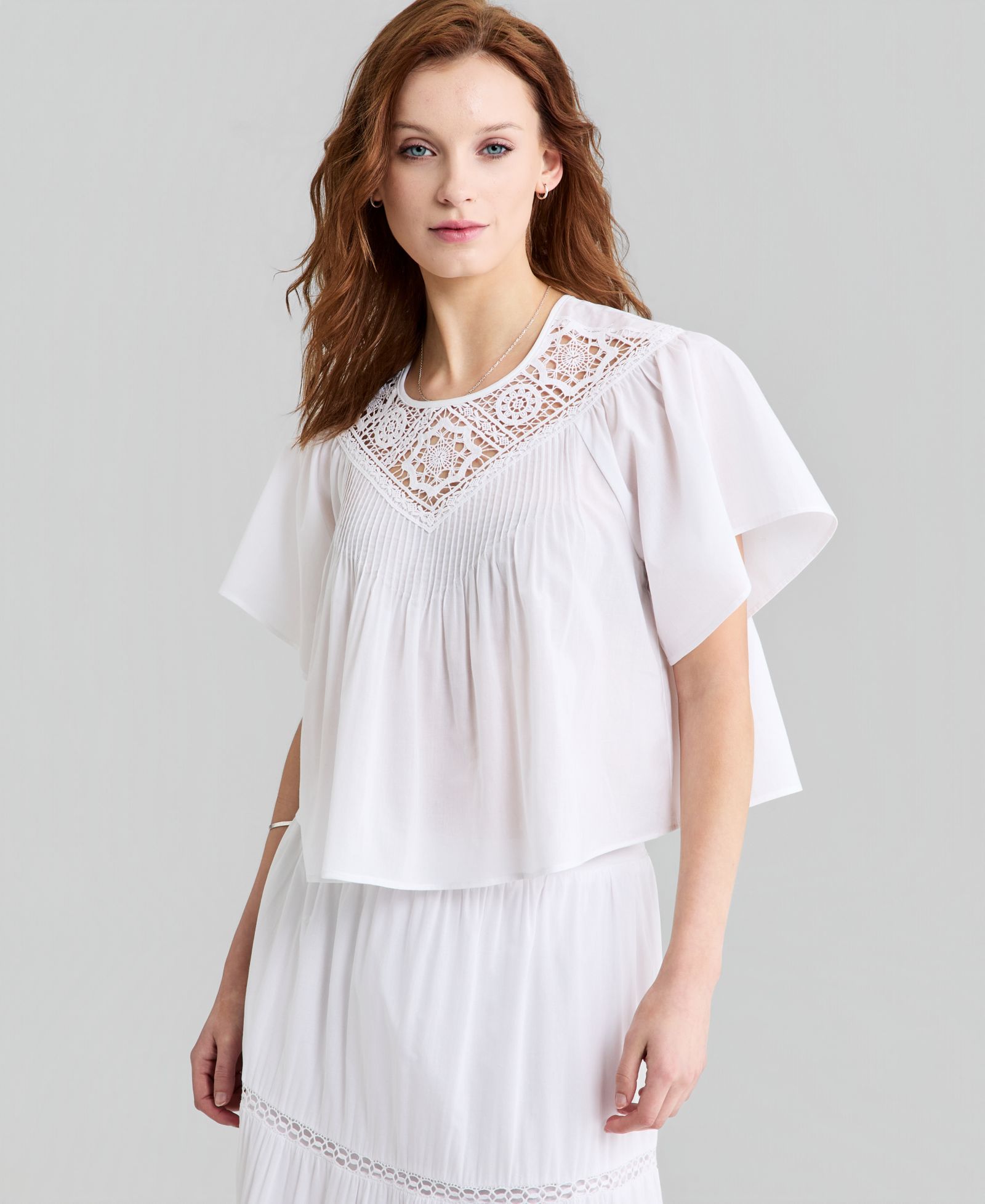 Женский топ And Now This Cotton Crochet-Trim Short-Sleeve