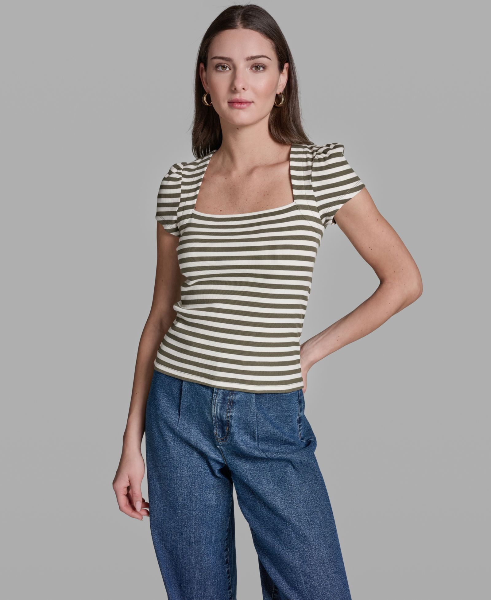 BCBG Women's Cap-Sleeve Square Neck Top