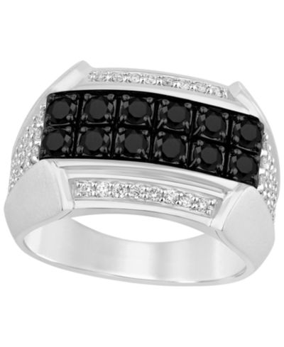 Macy's Men's Black and White Diamond (1-1/2 ct. t.w.) Ring in Sterling Silver
