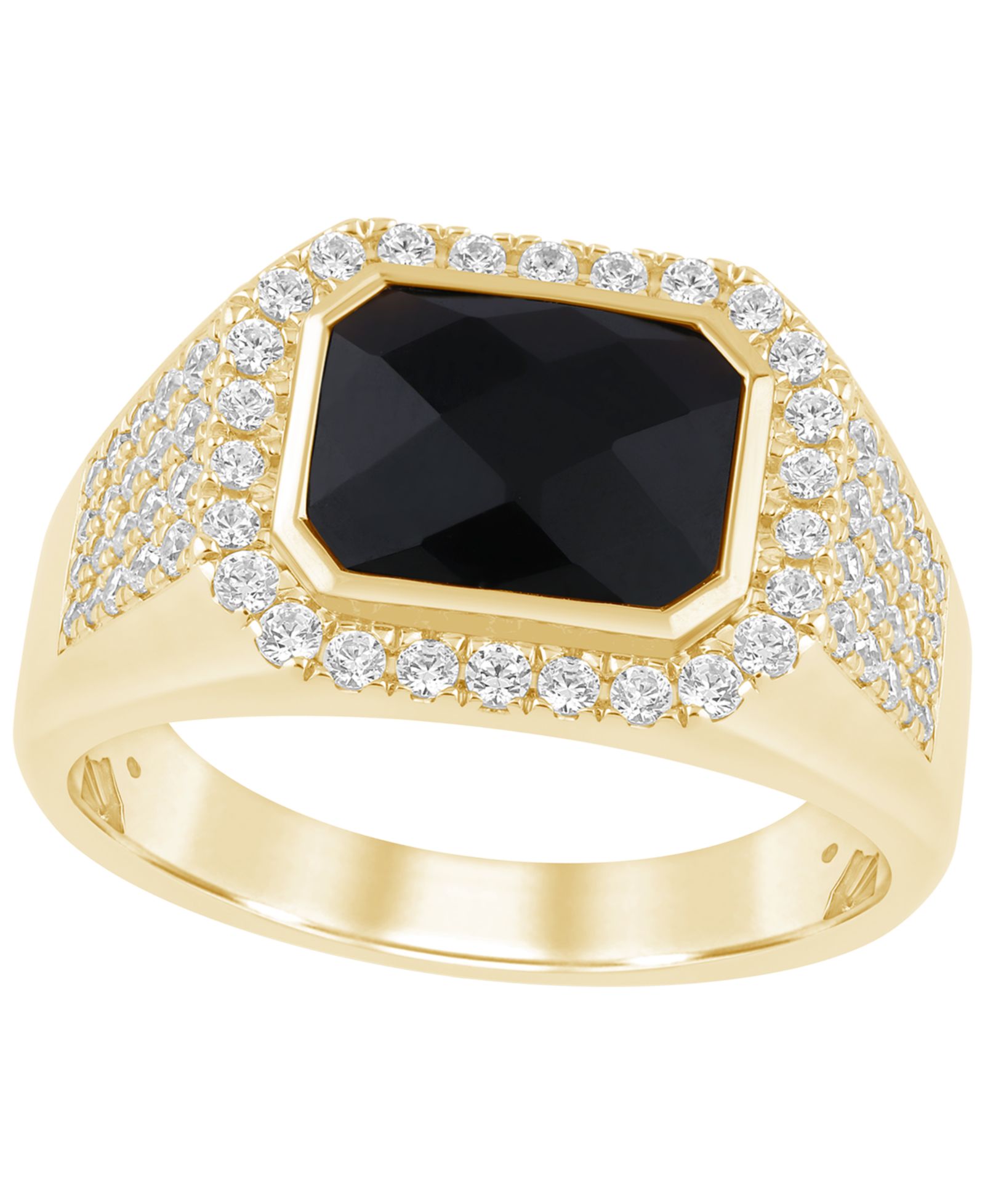 Macy's Men's Onyx and Diamond (3/4 ct. t.w.) Ring in Gold Vermeil Over Silver Sterling