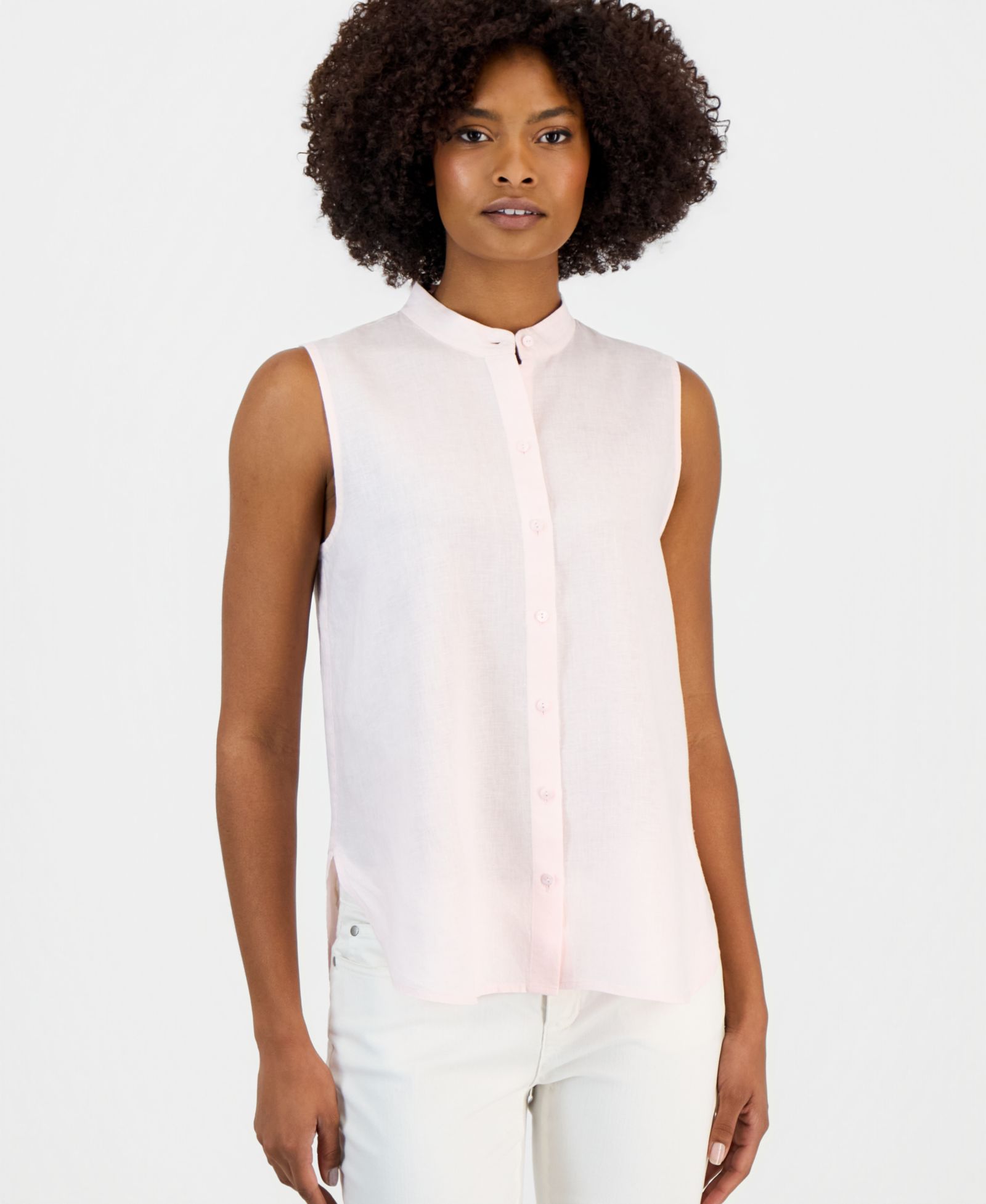 Eileen Fisher Women's Linen Sleeveless Band-Collar Shirt