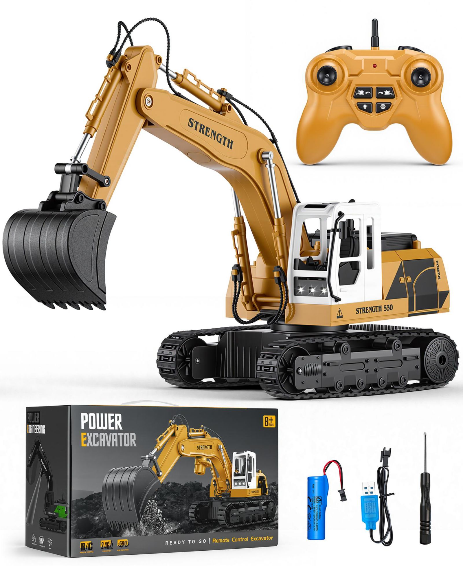 SUGIFT Игрушечный экскаватор RC 1:16 для детей с металлическим ковшом, светом и звуком